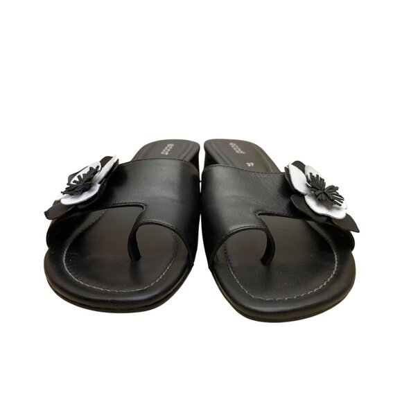 Ecco Women’s Black Leather Flower Accent Open-Toe Mule Sandals Size 37 - Picture 2 of 9